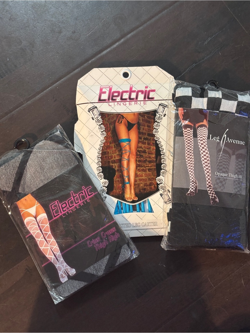 Lot of 3 thigh high stockings Electric lingerie, leg Avenue one size NIP black